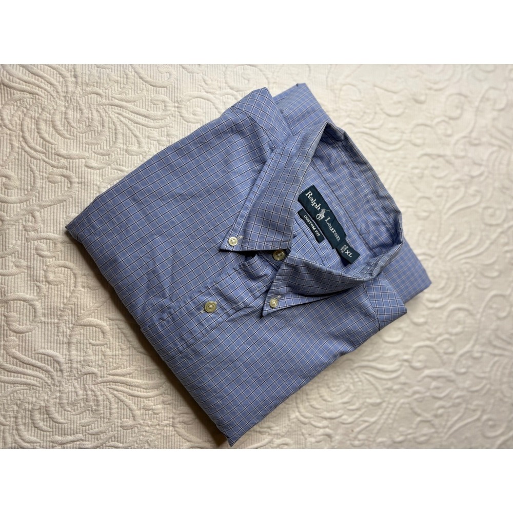 Ralph Lauren custom fit extra large blue patterned shirt, men sized extra large.